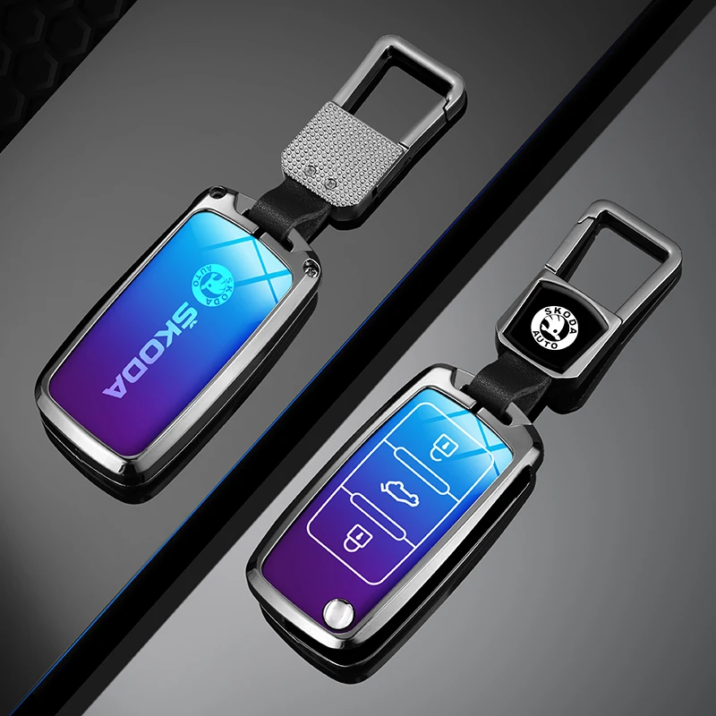 Zinc Alloy Car Flip Remote Key Case Full Cover Holder Shell Bag for Skoda Yeti Superb Rapid Octavia Keychain Accessories