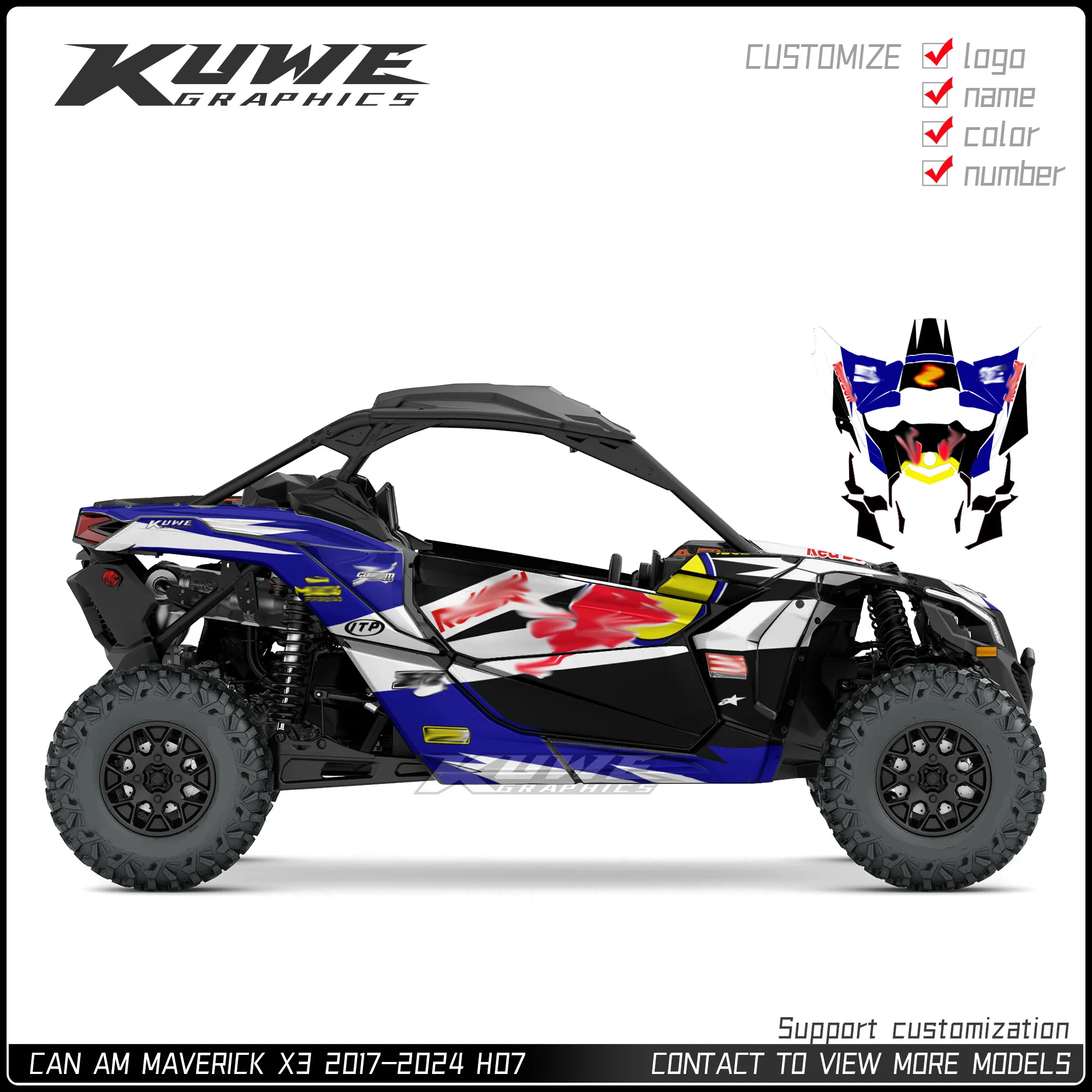 

Подходит для Can Am Maverick X3 2017 2018 2019 2020 2021 2022 2023 2024, комплект графических наклеек, наклейка по индивидуальному заказу