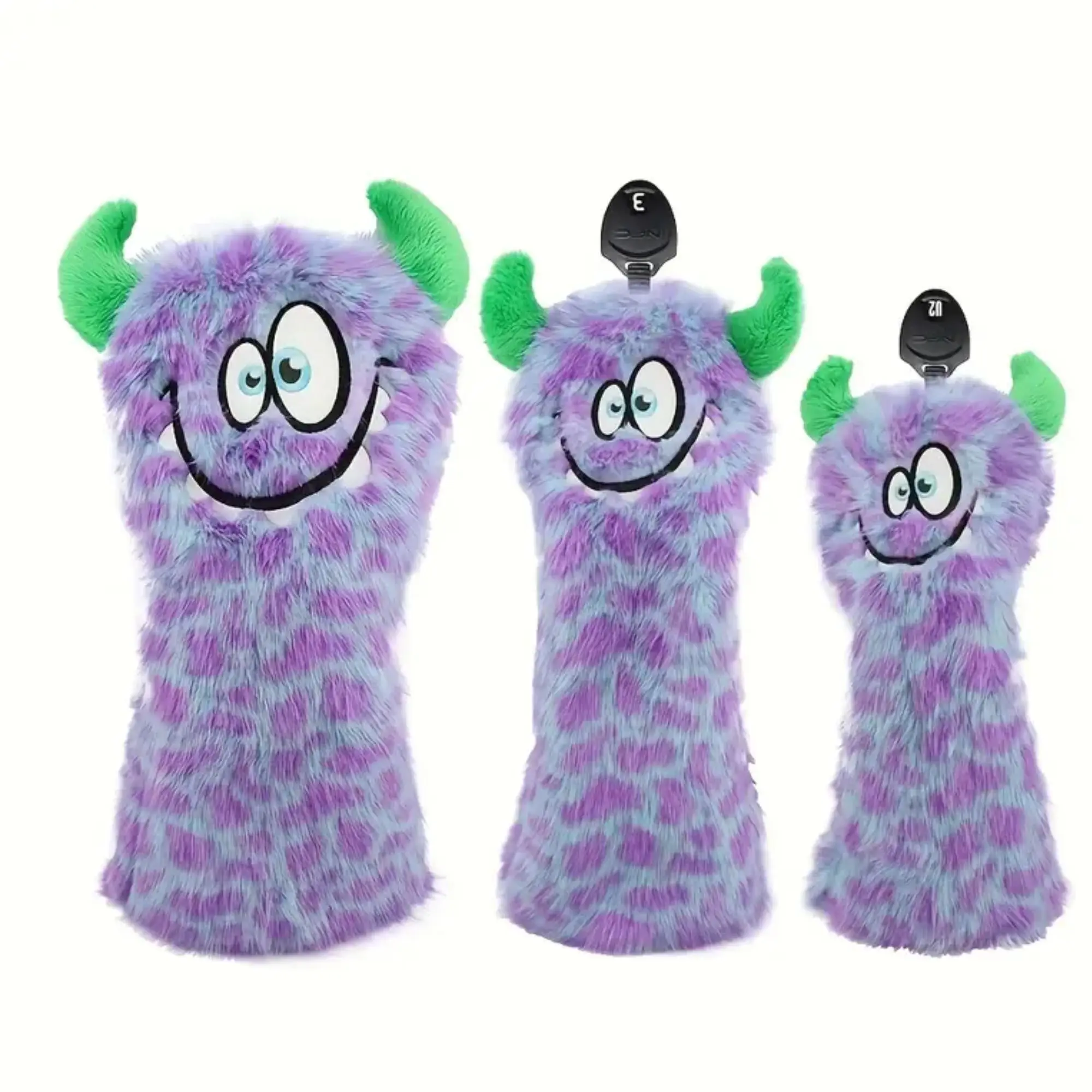 Cute Fluffy Monster Golf Head Covers Driver Wood Hybrid Putter | Adjustable Number Dial, Fluffy Plush Material,Funny Golf Gift
