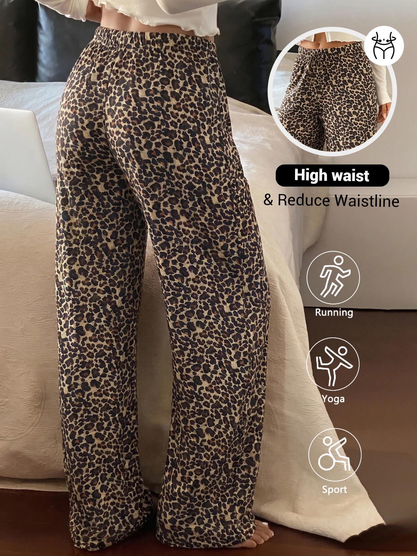 Womens Leopard Print Pajama Pants Elastic Waist Comfortable Casual Long Trousers Soft Loungewear Sleep Pants For Home Daily Wear image 5