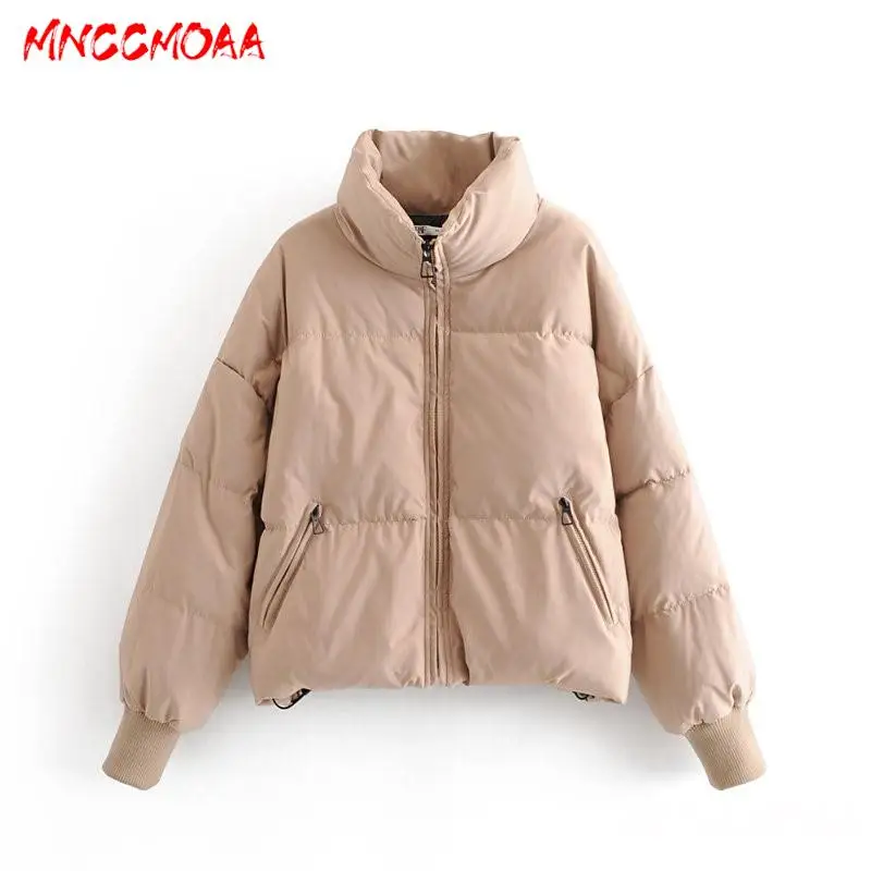 MNCCMOAA 2023 Winter Women\'s Fashion Loose Stand Collar Zipper Parkas Coat Female Casual Long Sleeve Thick Warm Outwears Tops