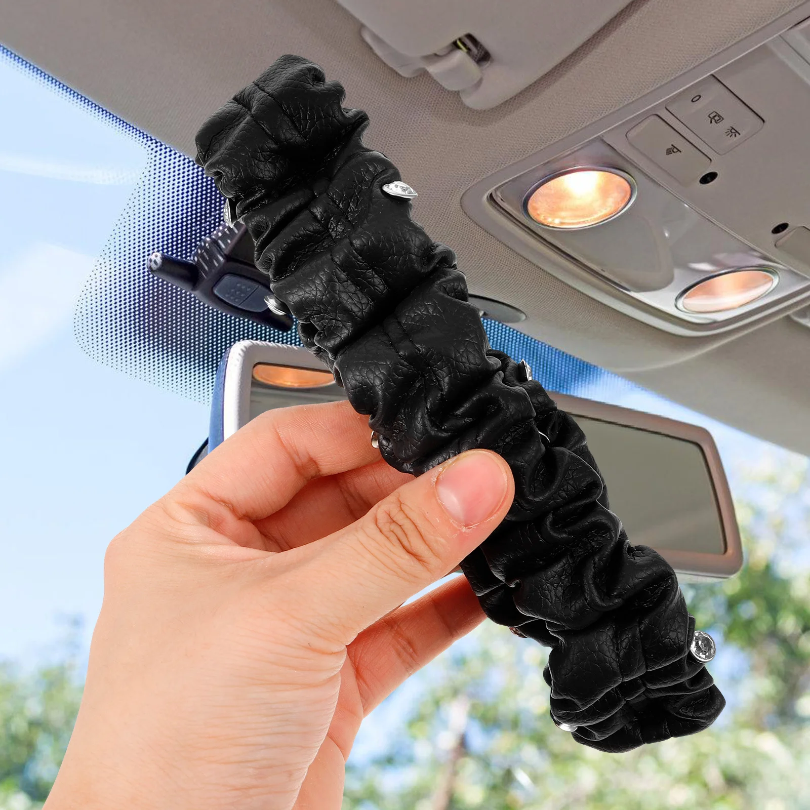 

Luxury Bling Rearview Mirror Cover for Cars Stylish PU Interior Accessory Protective Edge Cover for Front Windshield