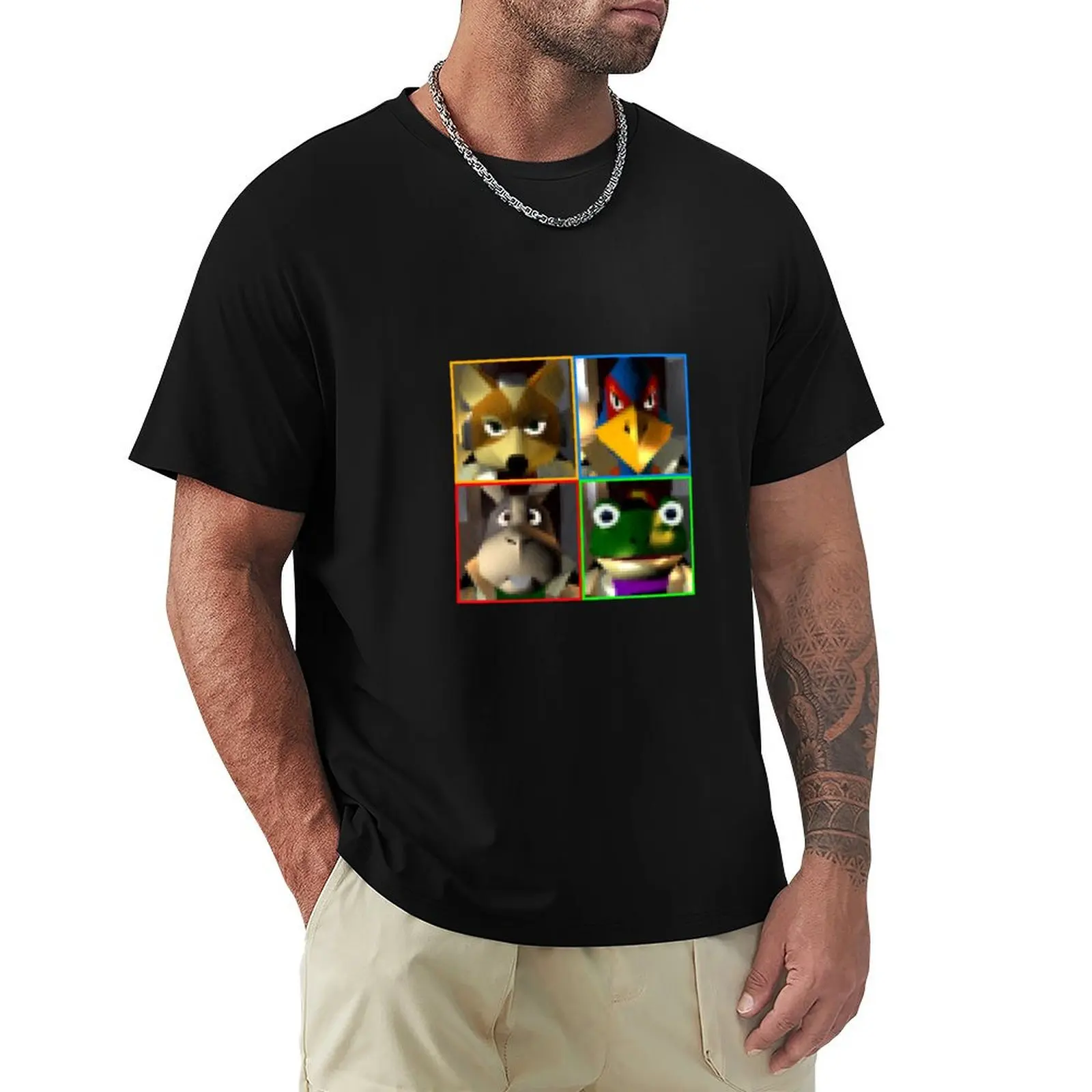 We're Star Fox 64! (Grid) T-Shirt Basic Solid Tee for Daily Use