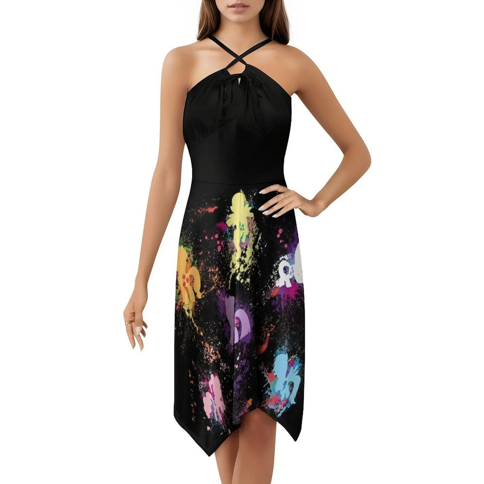 فستان My Little Vintage البوهيمي بأكمام منتفخة أو خيارات بدون أكمام للنساء فستان My Little Mlp Fluttershy Pinkie Pie للسيدات #5