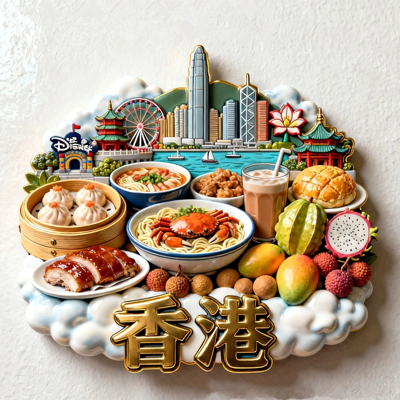 Metal Relief Of Hong Kong Cuisine 3D Fridge Magnets Tourism Souvenirs Refrigerator Magnetic Stickers Gift