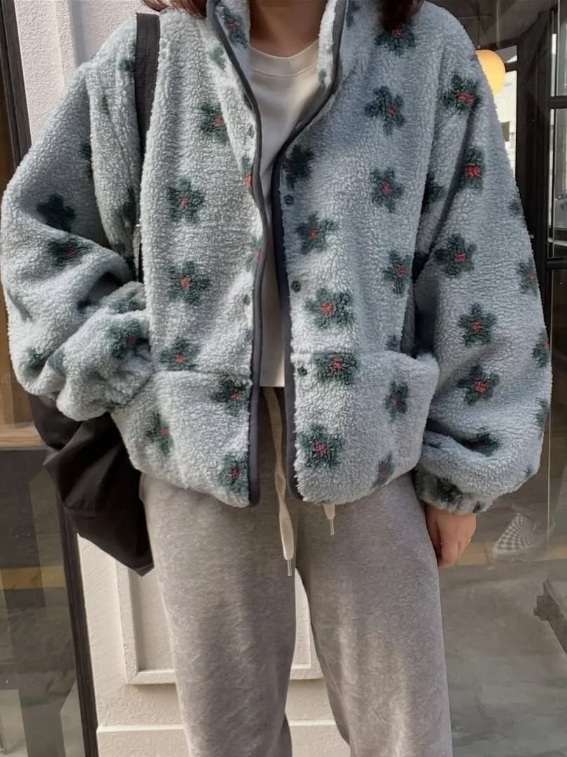 

Faionable Пушистая верхняя одежда, женская свободная двусторонняя одежда с цветочным узором, корейский зимний топ с атмосферой