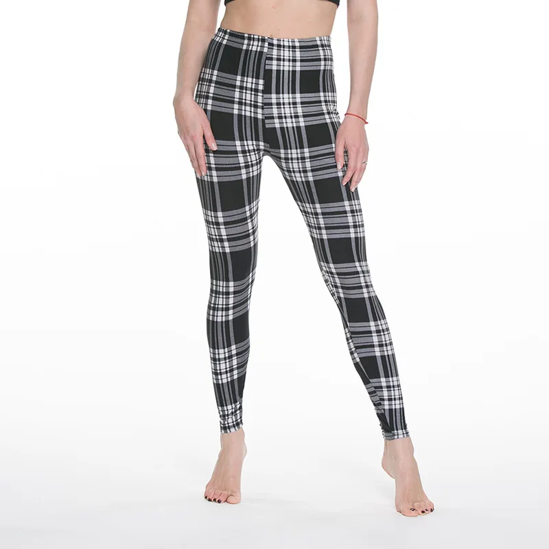 LJCUIYAO Push-Up-Leggings Weibliche Fitness Leggings Frauen Frühling Herbst Druck Striped Plaid Leggings Dame Sexy Dünne Bleistift Hosen