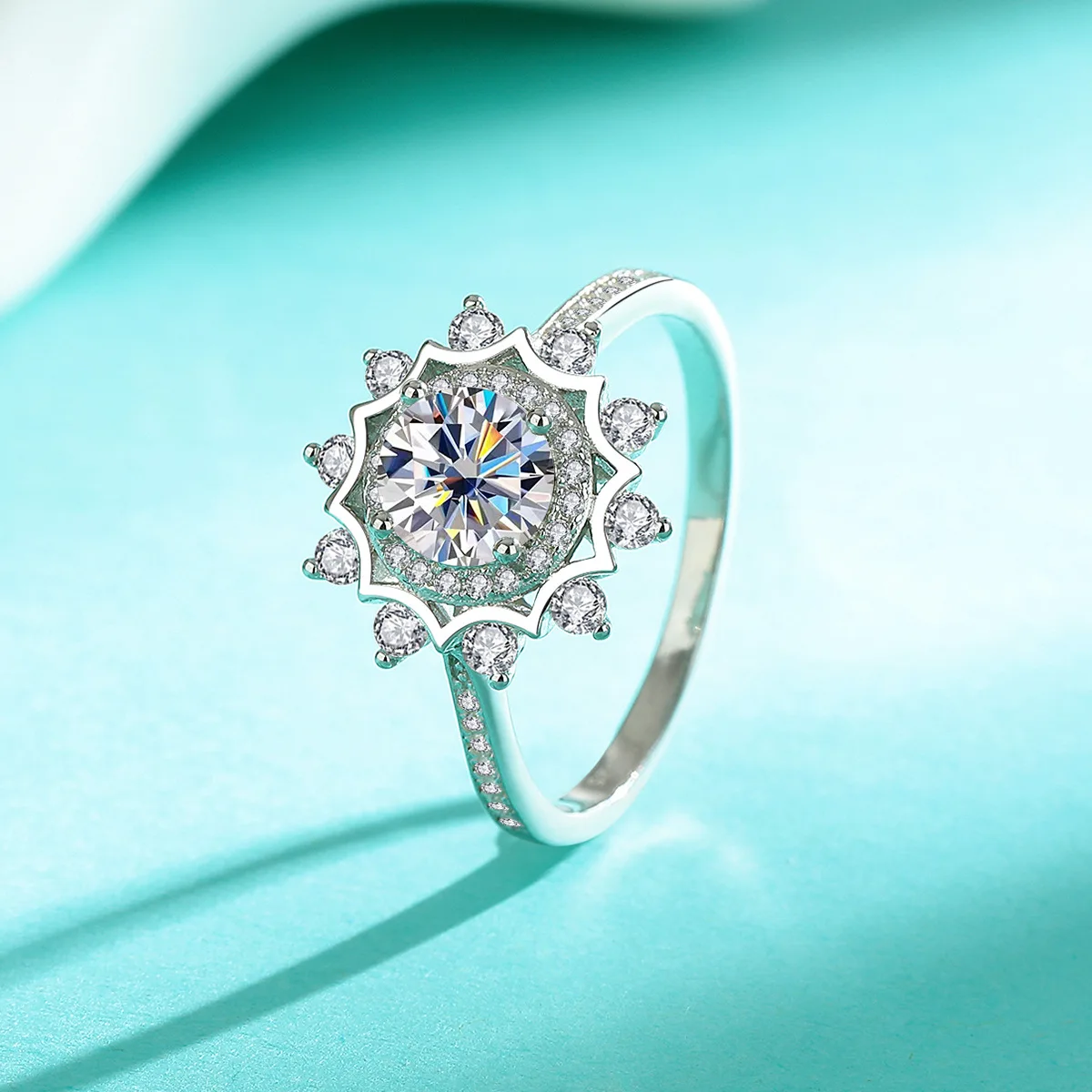 

Женское роскошное высококачественное модное кольцо из стерлингового серебра 925 пробы с подсолнухом и 1-каратным муассанитом