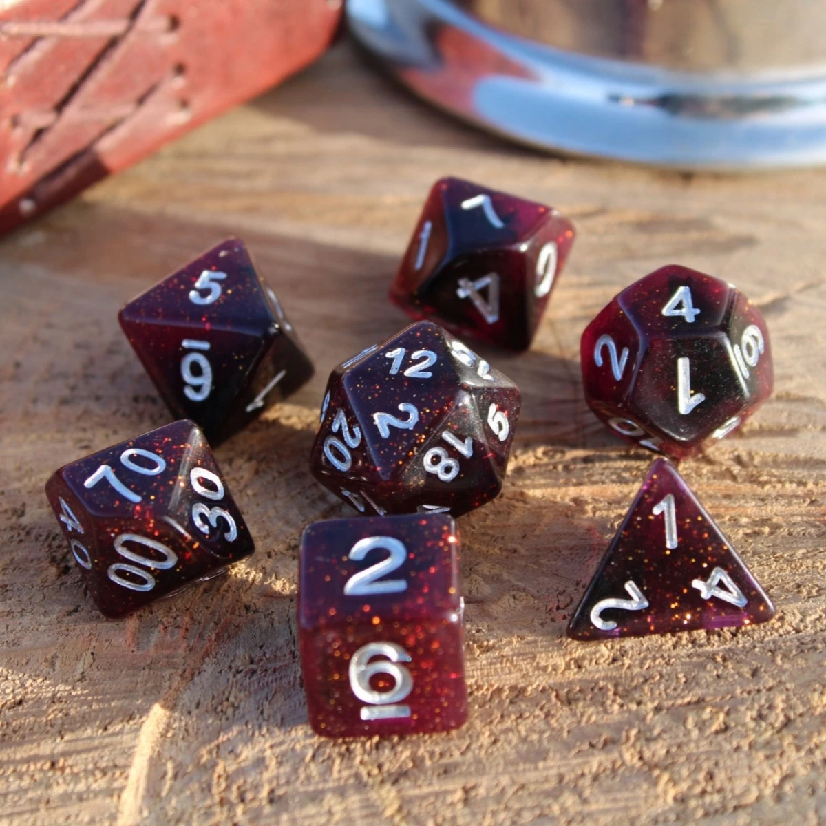 7Pcs/Set Deep Space Garnet Dice for DND Dungeons and Dragons Table Games D&D RPG Tabletop Roleplaying