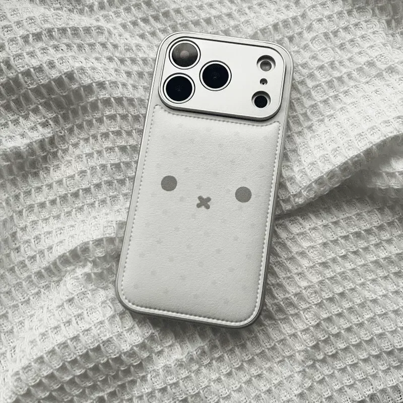Leather Texture Expression Miffy Rabbit Phone Case All-inclusive Shockproof Cover Compatible with IPhone 17 16 15 14 13 Cartoon