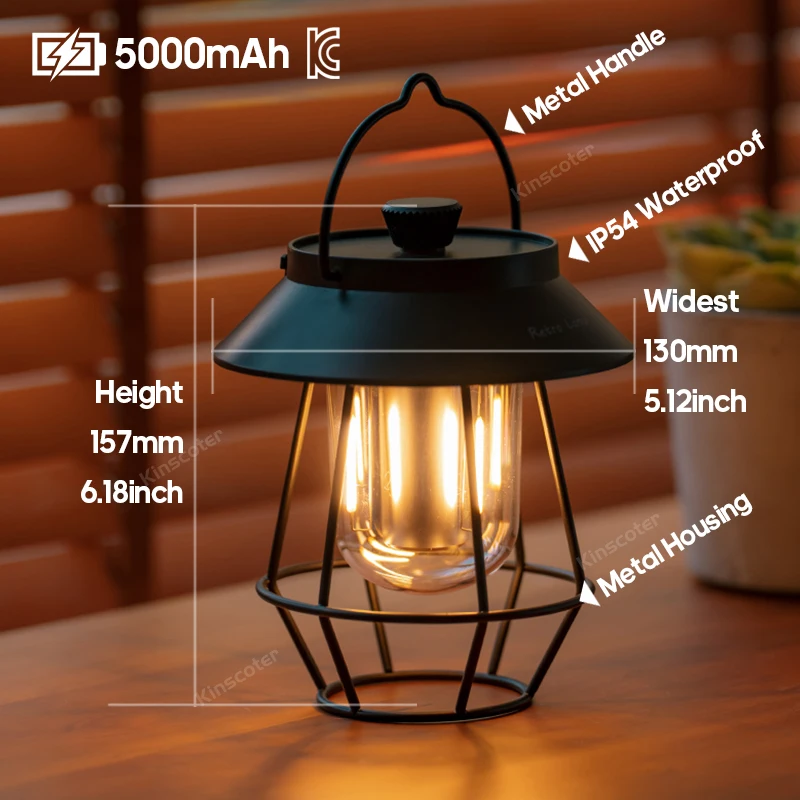 New Retro Portable Camping Lantern 5000mAh 3 Color Dimmable Waterproof LED Decorative Hanging Lights for Outdoor Camping Hiking