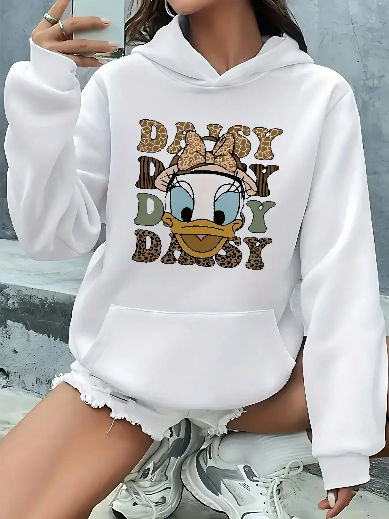 Sudaderas con capucha de pato Margarita de Disney para mujer, ropa de otoño, ropa de calle de gran tamaño, sudaderas Unisex, forro polar informal versátil para otoño e invierno