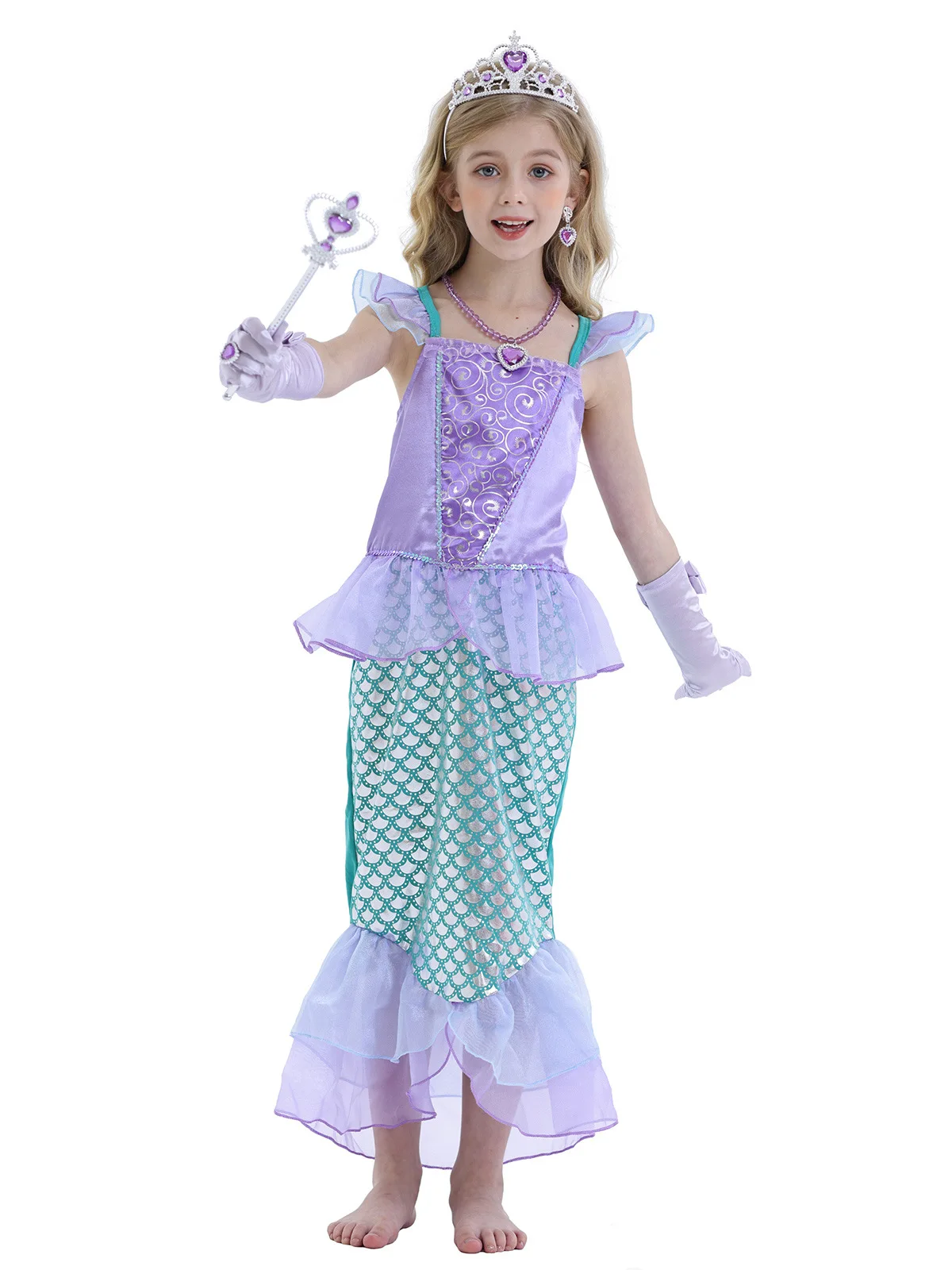 Disney Ariel Princess Costumes Cosplay Dress for Kids Girls Mermaid Dress Girls Summer Casual Halloween Birthday Party Dress Up