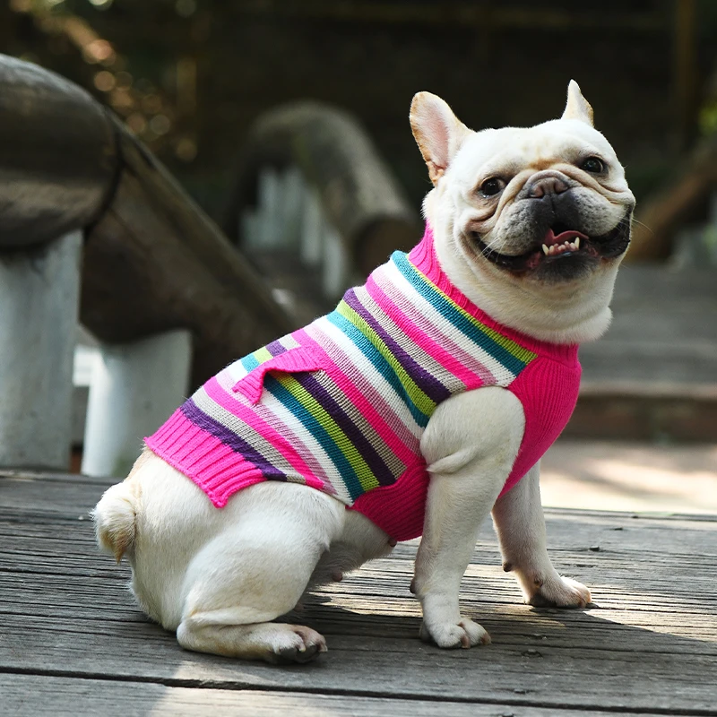 Christmas Winter Dog Clothes Striped Print Knitted Sweater Chihuahua Yorkshire Jacket Coat for Girl Dog Dress Coat Pet Costume