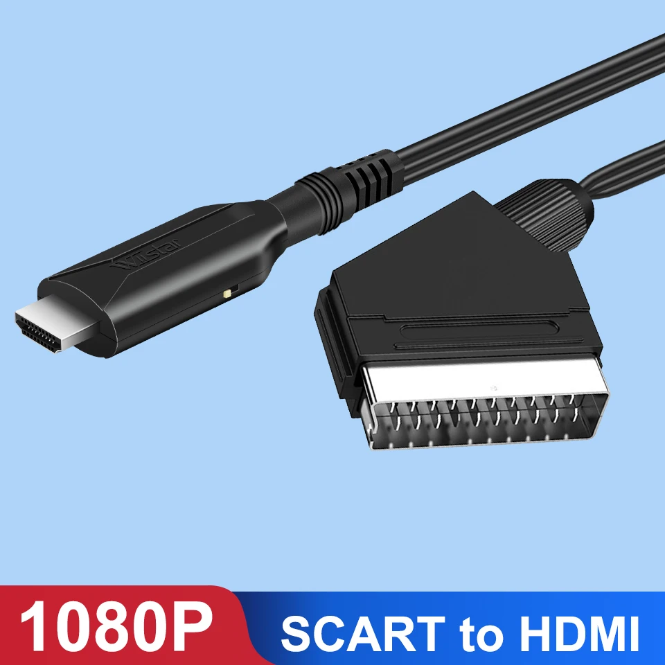 1080P SCART to HDMI Video Audio Converter Adapter Cable Male to Male SCART Input to HDMI Output for HDTV Sky Box STB Plug Play