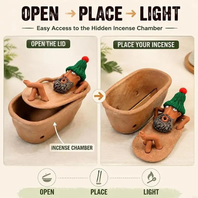 Decorative Stick-Burning Vessel with Bathing Character, Accessible Interior Area and Curling-Trail Effect for Office or KXRE