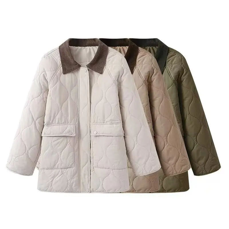 Klassiek patchworkjack voor dames Herfst Winter Los gewatteerd Warm Turn-Down kraag Katoenen jas Lange mouw Zak-Detail Uitloper