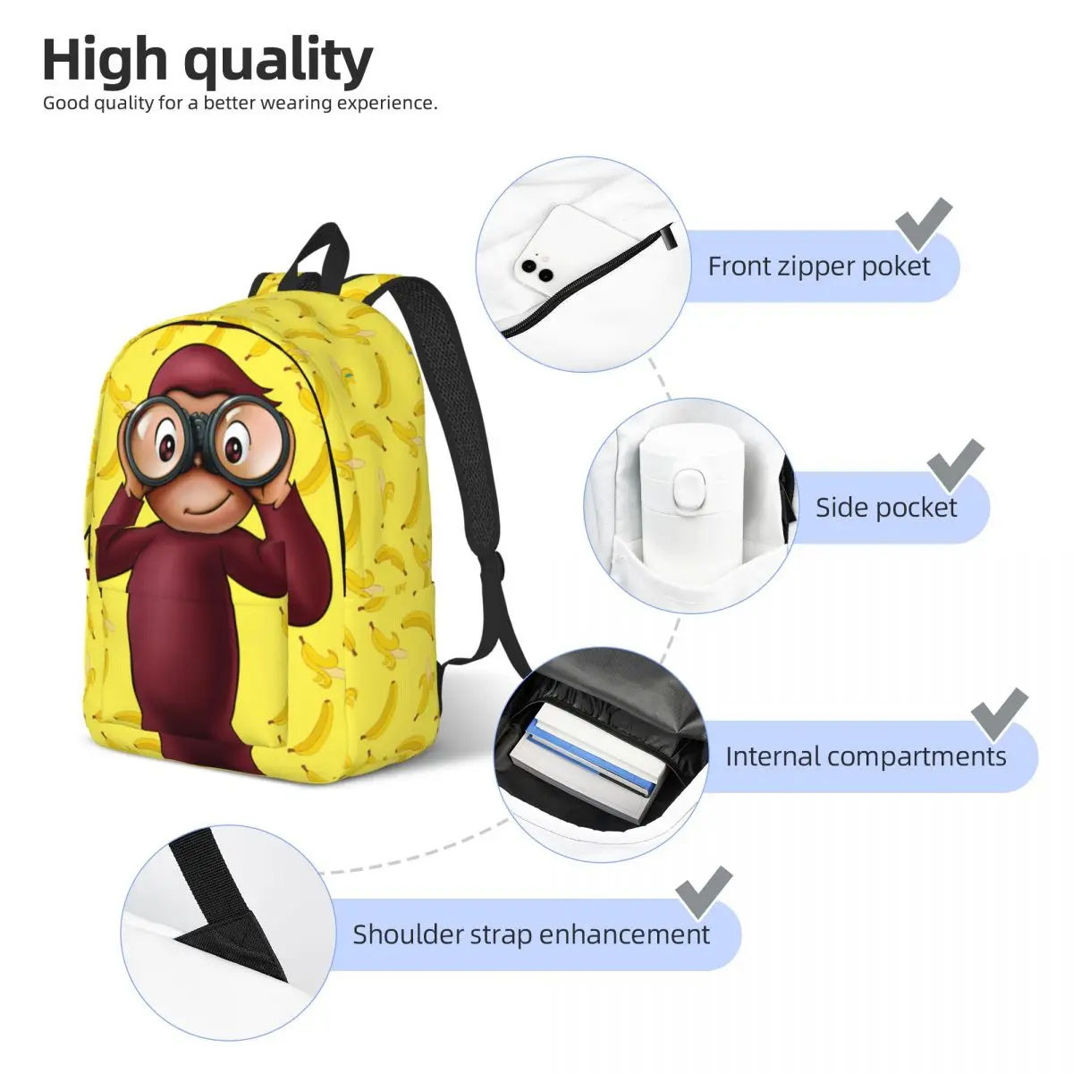Curious George And Banana Backpack for Men Women Cool Student Hiking Travel Daypack Cartoon Monkey Laptop Canvas Bags Outdoor