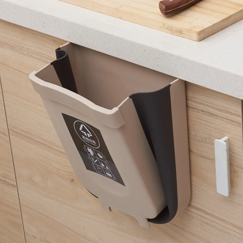 Kitchen Cabinet Door Hanging Trash Can Garbage Folding Waste Bins Collapsible Dry Wet Separation WJ40910