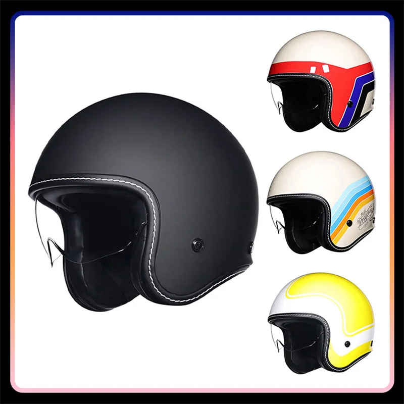 

Men Women Open Face Motorcycle Helmet DOT Approved Jet Helmets with Visor Retro Moto Scooter Cruiser Moped 3/4 Half Helm