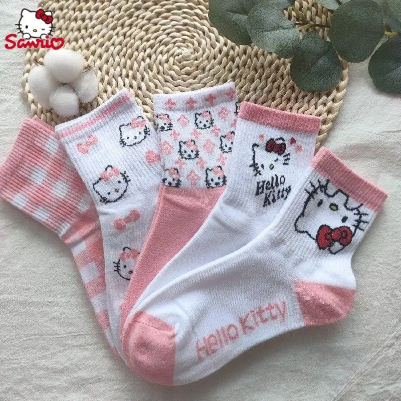 

New Kawaii Hello Kittys Sanrios Plush Socks Cartoon Anime Girl Pink Mid-Calf Cotton Socks Cute Student Socks Children's Gift