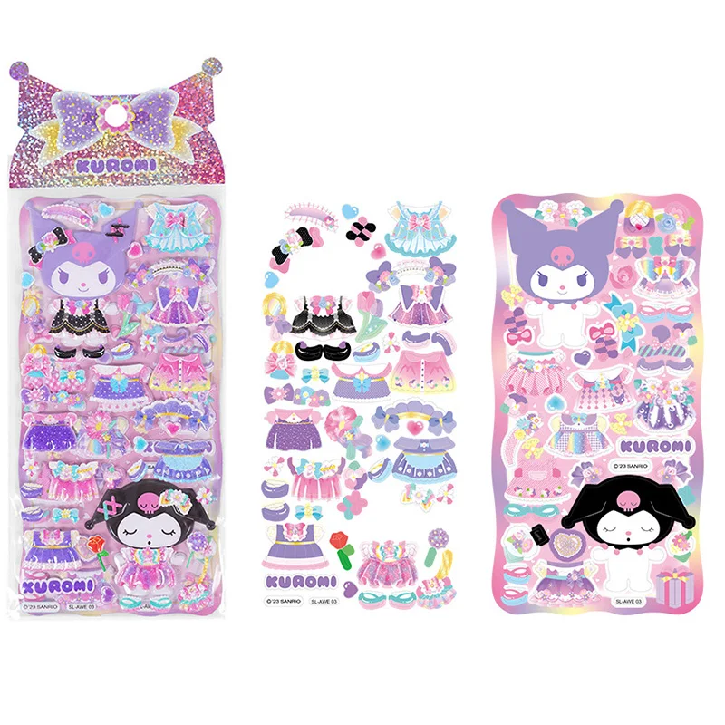 4Pcs Sanrio Kuromi Diy Dress Up Stickers Set Cartoon 3D Puffy Bubble Dressing Up Anime Stickers Toys for Girls Children Gifts