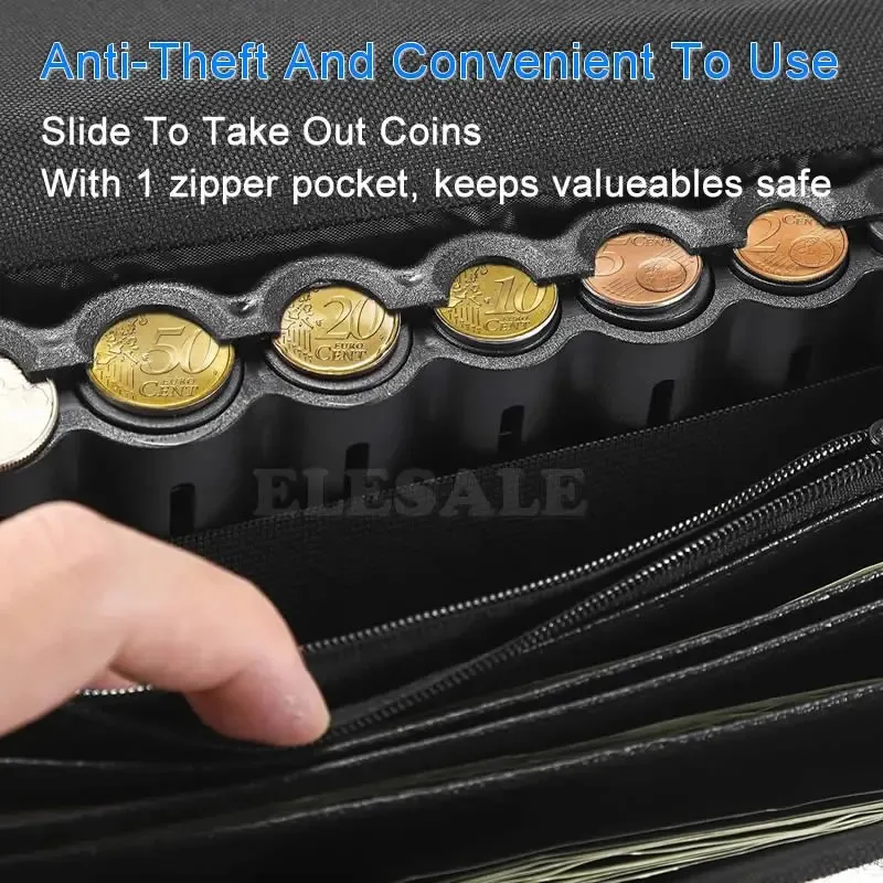 Black Multi Wallet With Euro Coin Dispenser Multi Pocket Waist Bag For Waitres Server Cashier Change Waiter Purse Coin Organizer