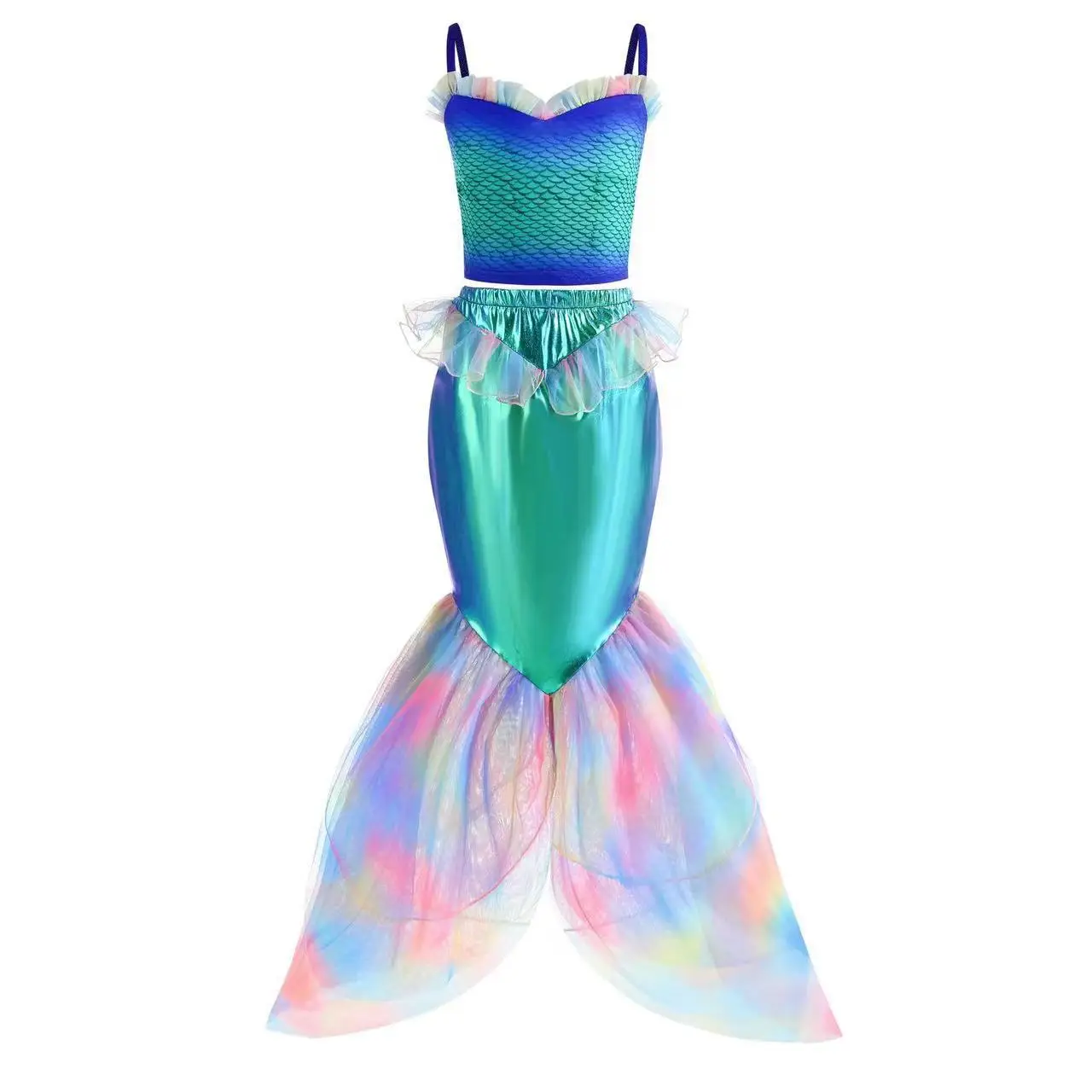 2024 New Mermaid Cosplay Costume Girls Ariel Movie Role Playing Princess Siren Suit Children Summer Pool Party Clothing Dress up