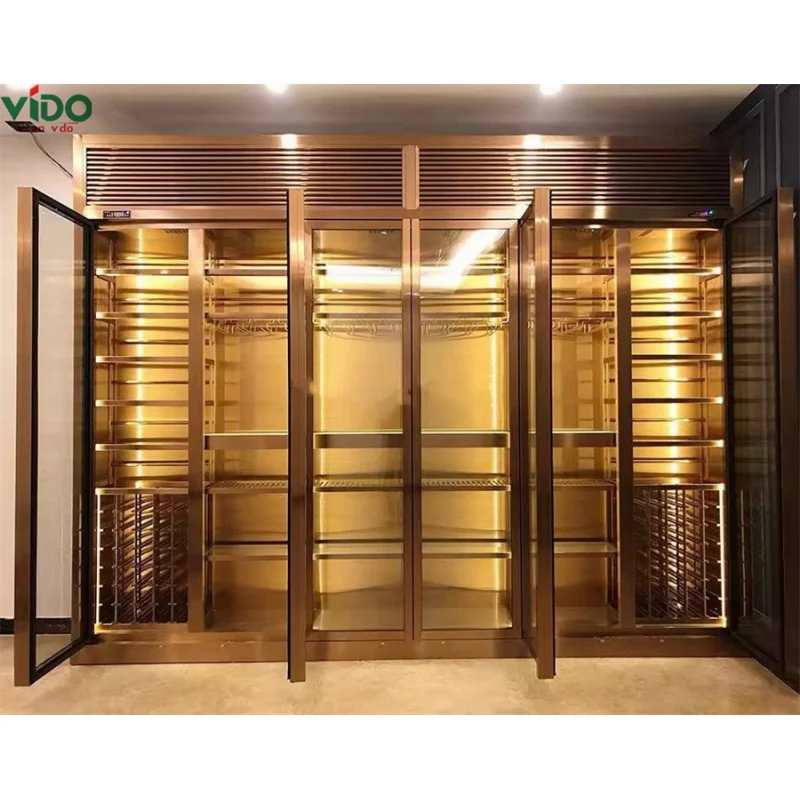Customize.Luxury Custom Stainless Steel Glass Wine Display Cabinet Constant Temperature Cooler Whiskey Wine Home Bar Liv