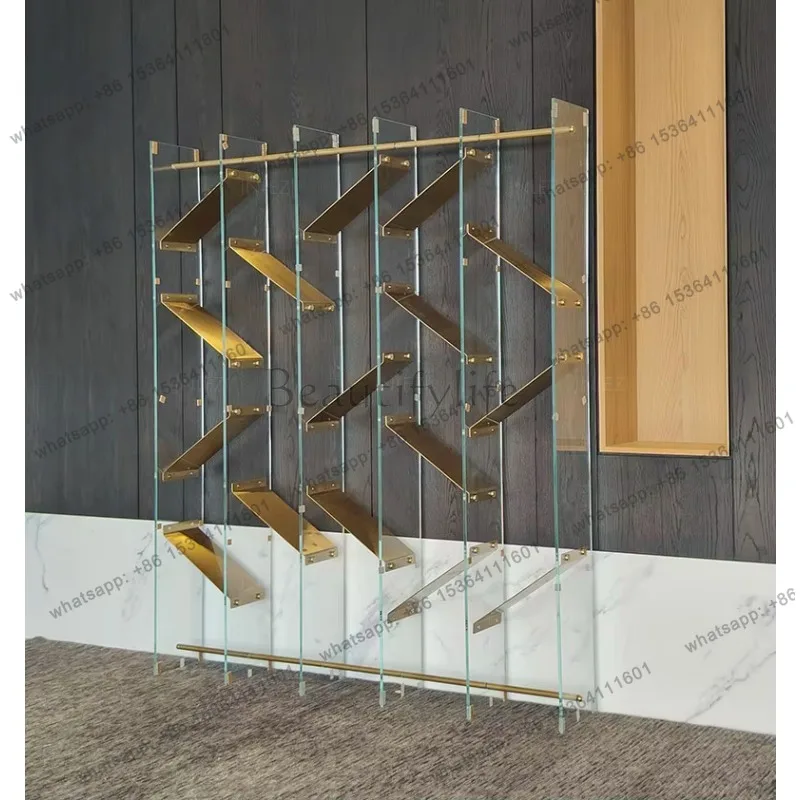 YJ ISOLA Italian Minimalist Glass Bookshelf Floor Standing Display Shelf Creative Home Decor Stainless Steel