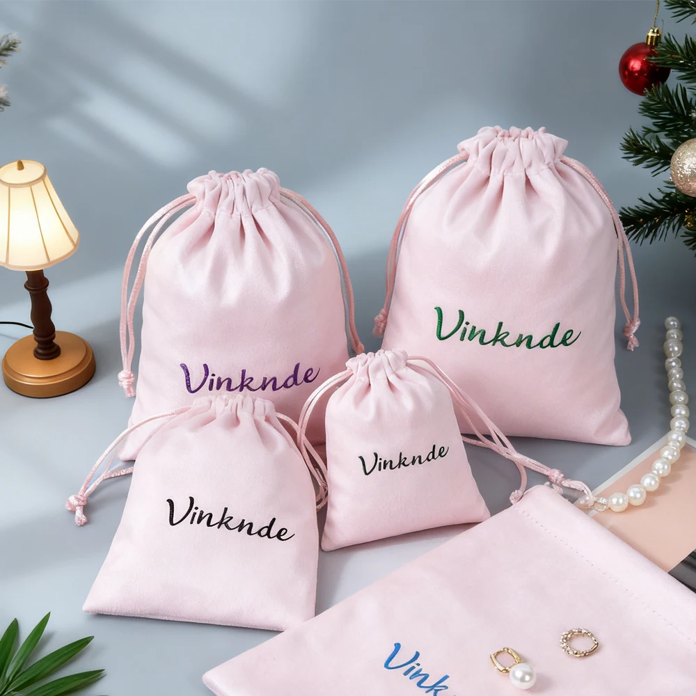 

50Pcs/Lot Earrings Jewelry Cosmetic Perfume Packaging Pouches Flannel Velvet Suede Drawstring Pouch Custom Logo Wedding Gift Bag