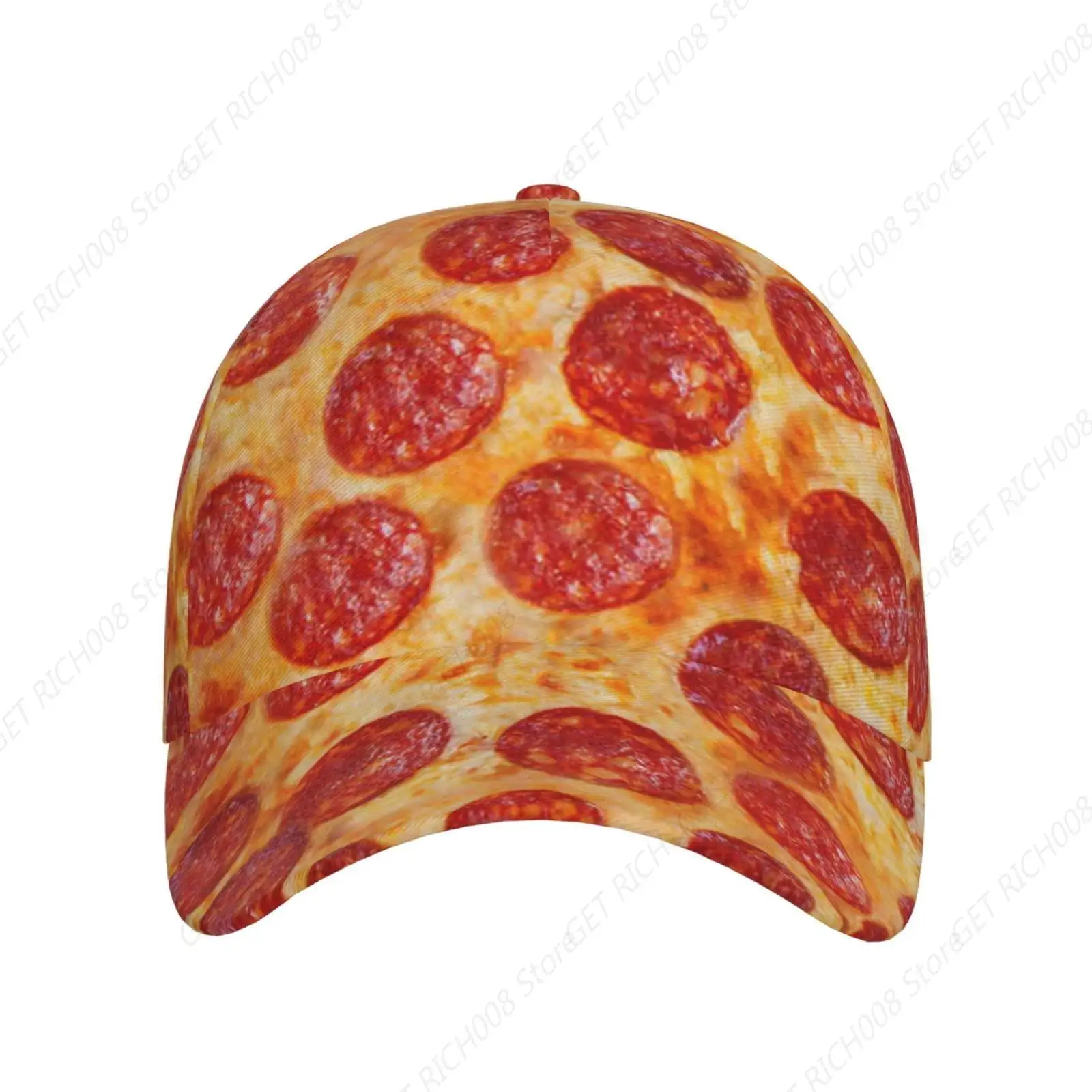 Unisex Washed 3d Pizza Pepperoni Print Baseball Cap For Men And Women Adjustable Dad Hat With Flat Bill And Snapback