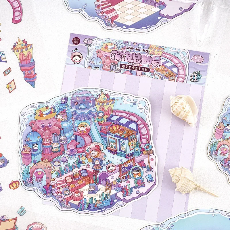 

New Landscape Sticker Cabin Scene DIY Toy2.5D Cartoon Seaside Town Game Sticker Festival Birthday Gift for Kid Child Girl