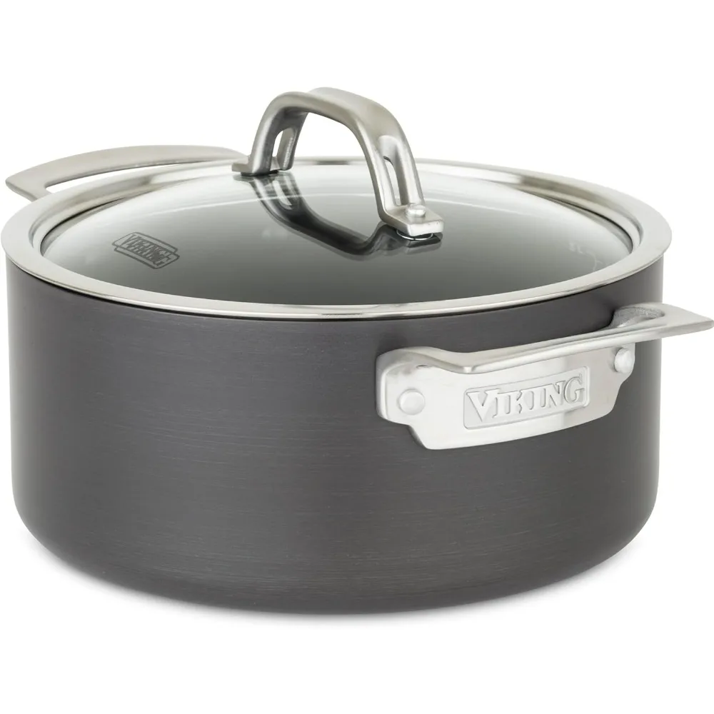 

Non Stick Stock Pot, 4 Quart Hard Anodized Nonstick Soup Cooking Pot with Glass Lid