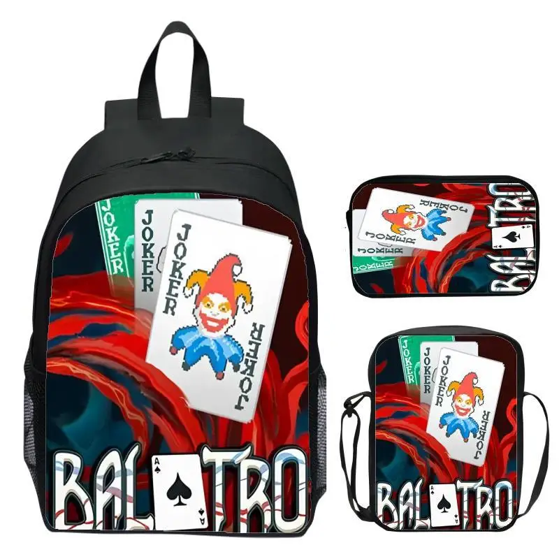 حقيبة ظهر للأطفال مقاس 16 بوصة مكونة من 3 قطع من ماركة Balatro Clown حقيبة ظهر للمدرسة الابتدائية حقيبة كتف مقلمة