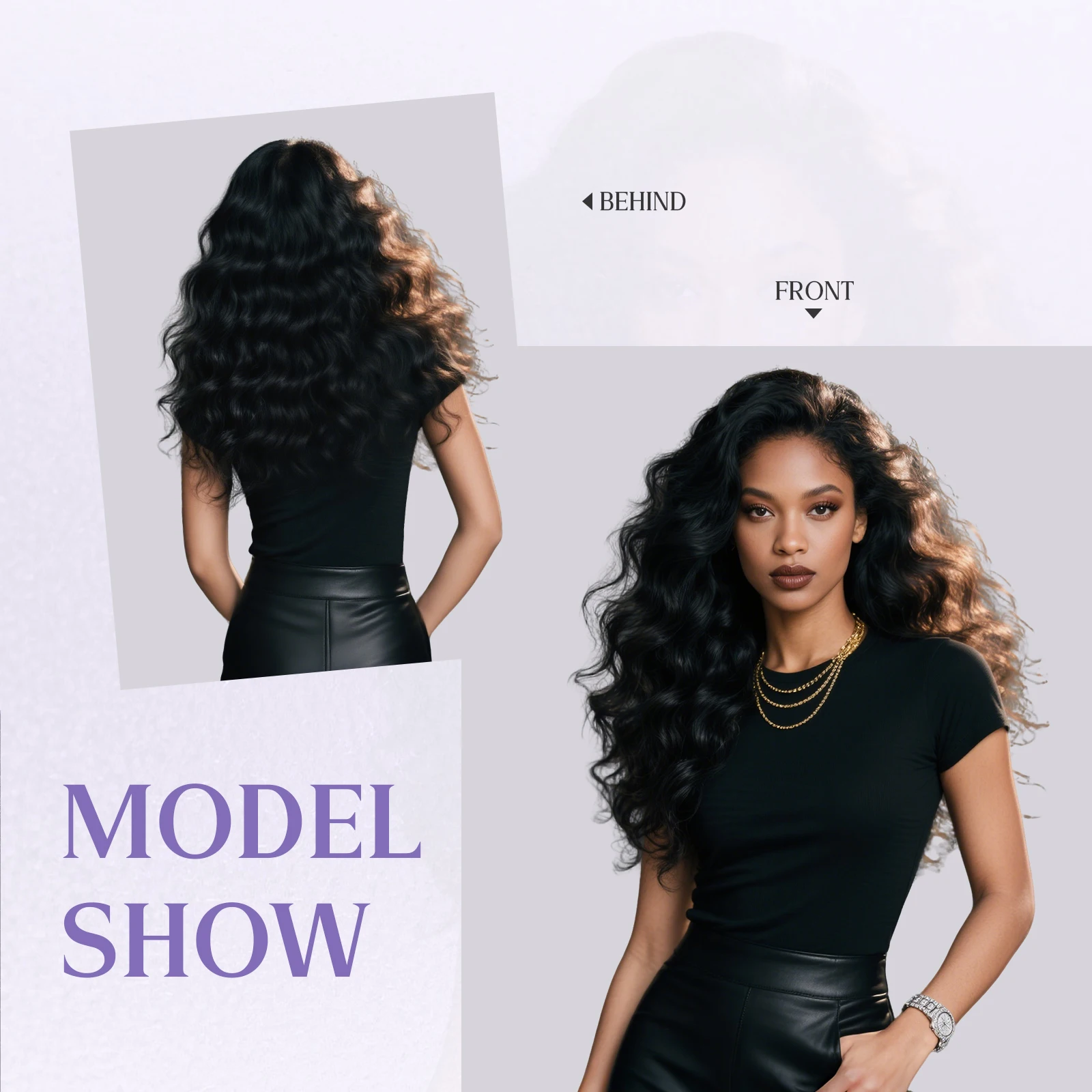 Powcign 100g/개 루즈 웨이브 더블 웨프트 인모 헤어 익스텐션, 100% 천연 미가공 인모, 여성용 고품질 인비저블 헤어