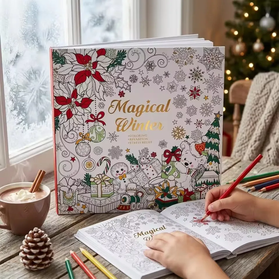 Magical Winter Coloring Book Relaxtion Stress Relief Kill Time Christmas and Winter Theme Graffiti Painting Drawing Book