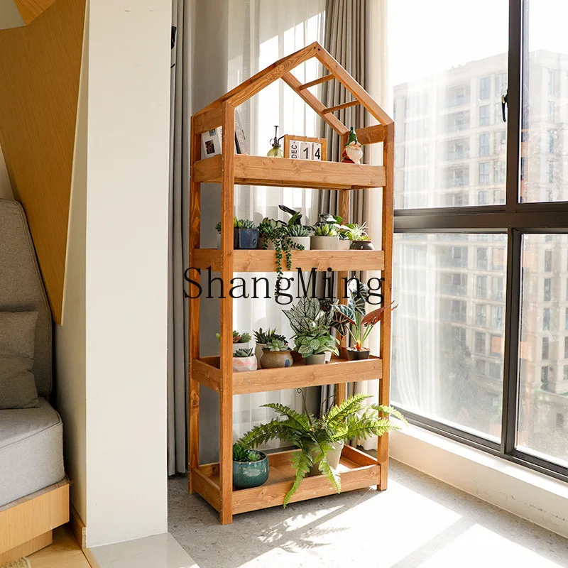 CL Balcony Shelf Flower Shelf Living Room  Plant Indoor Succulent Solid Wood Flower Pot
