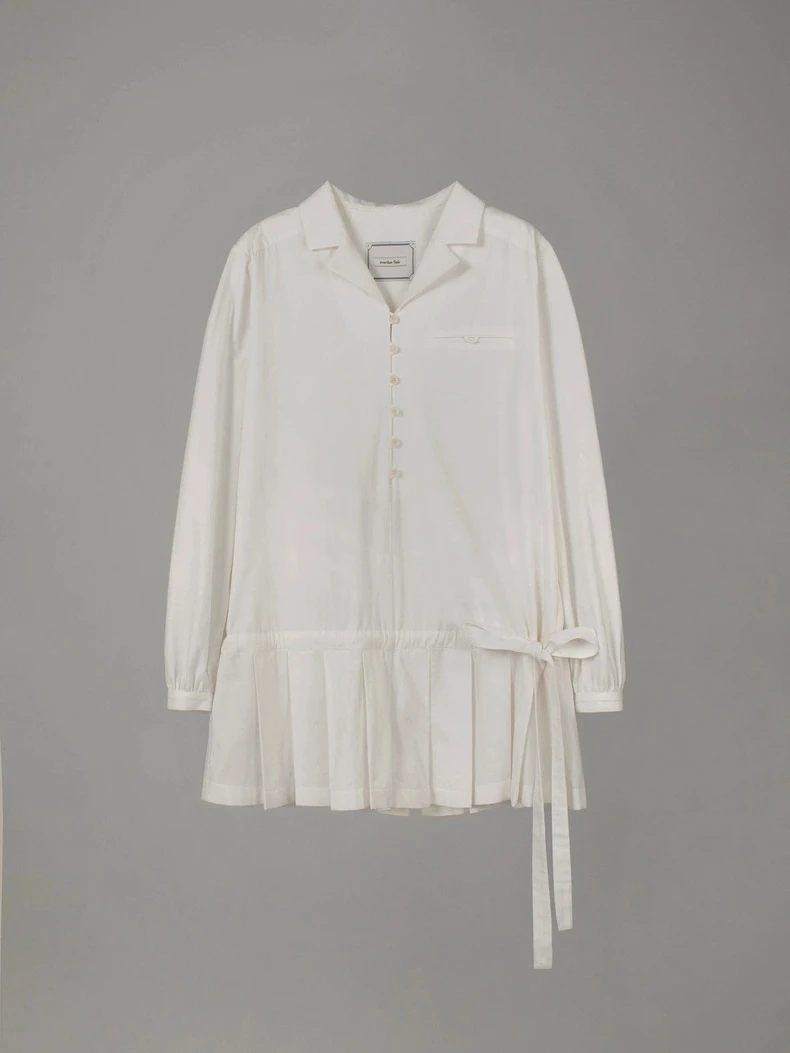 Romantic Bow-Tied Pleated Spring Summer Women's Dr High Waist A-Line Casual Sle Long Sve  Collar Two-Piece Set