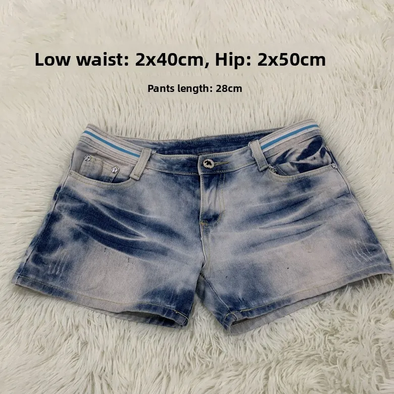 

Low Waist Gothic Post-Aalyptic H2 Vintage Denim orts Skirt Pants Ripped Wave Pattern Spring Summer Women's Jeans