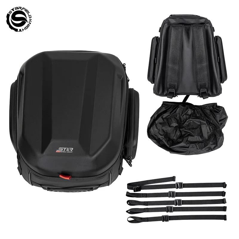 54L Expandable Motorcycle Hard Shell Rear Seat Tail Bag, Full Helmet Storage Waterproof Moto Backpack For Scooter Motorbike