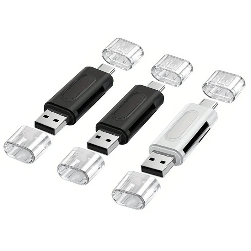 3er-Pack 4-in-1 USB-Kartenleser Dual-Slot SD/TF-Adapter mit Typ-C & USB 2.0 Anschlüssen Plug & Play OTG Speicherkartenleser für iPhone