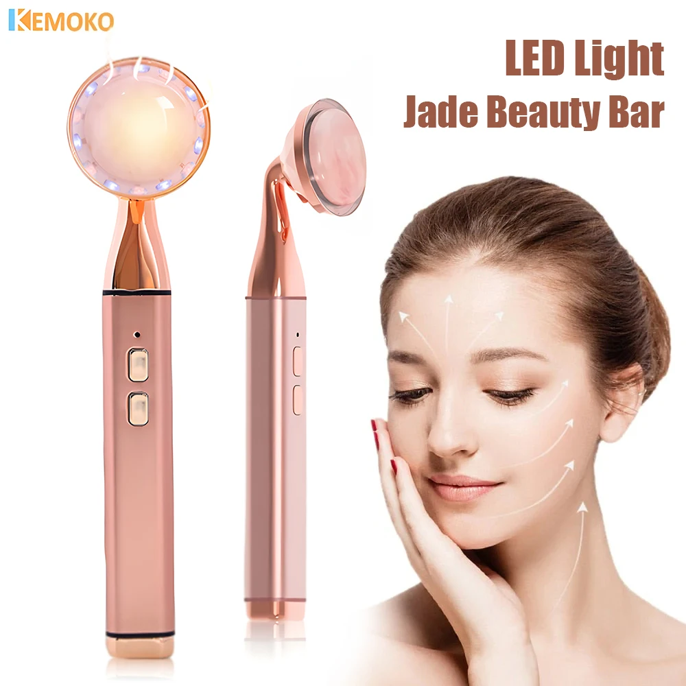 

LED Vibrating Beauty Wand Face Massager Electric Vibrating Rose Quartz Facial Roller Face Lifting Body Face Gua Sha Jade Roller