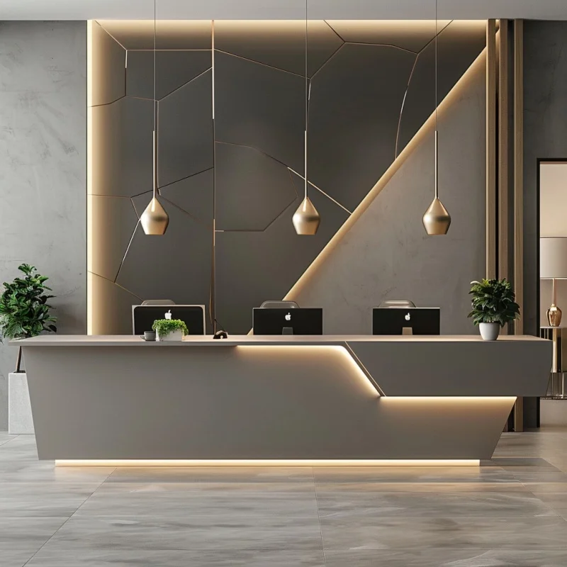 

Commercial Furniture Modern Reception Furniture Reception Counter Customizable Logo Front Desks for School Hotel Shop