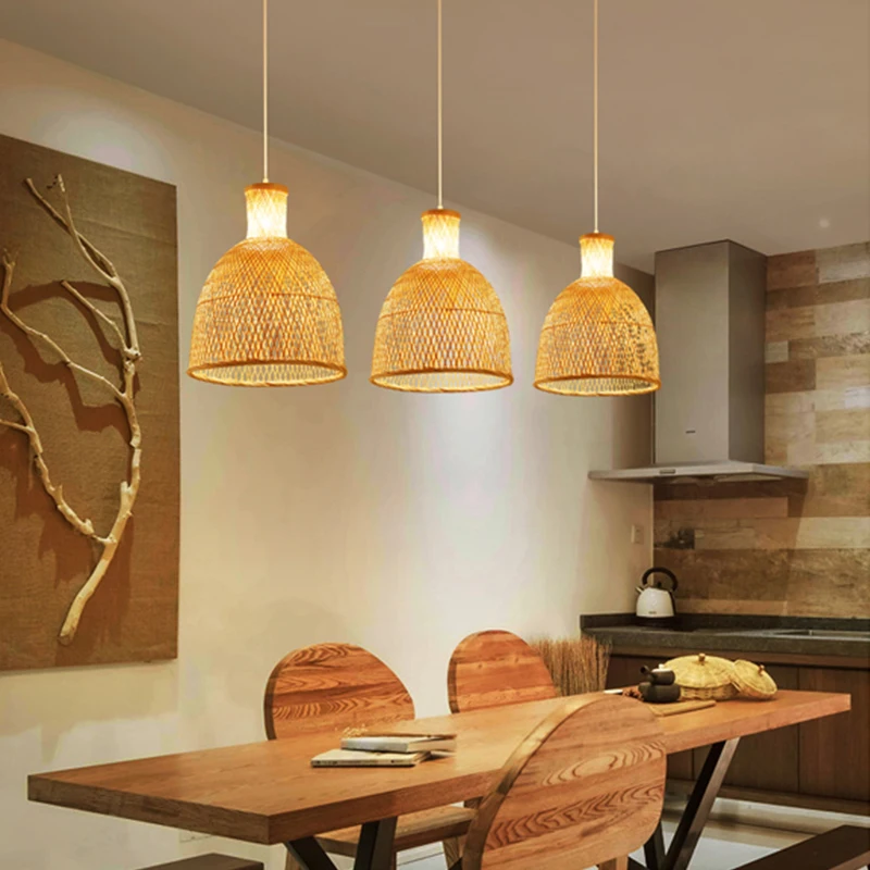 Chinese Style Pendant Light Natural Bamboo Lampshade For Living Room Hanging Lamp Restaurant  Retro Home Decor Lighting Fixture