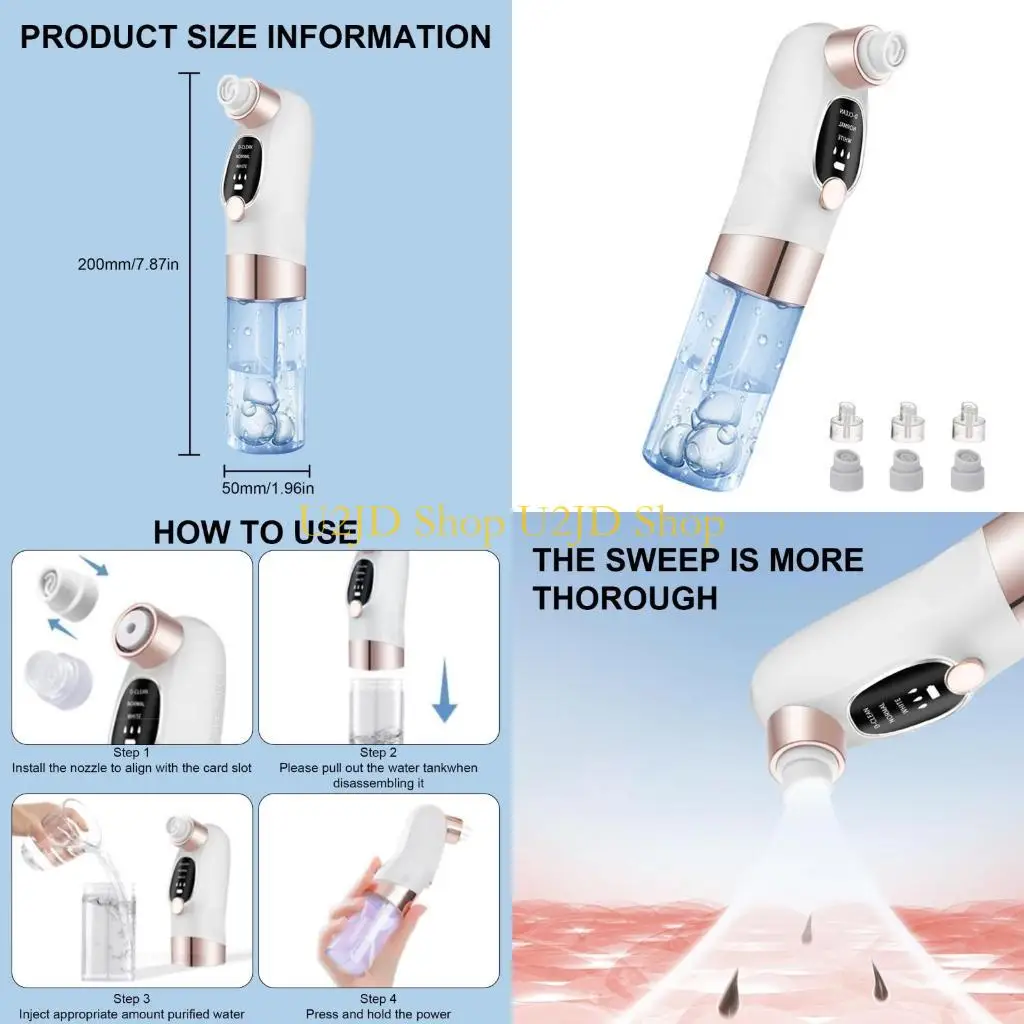U2JD Blackheads Remover Facials Pores ทำความสะอาด 3 รูขุมขนดูดสูญญากาศทำความสะอาดใบหน้า