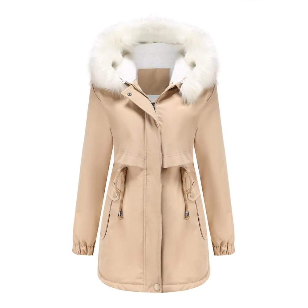 Women\'s Winter Jacket 2024 Mid-length Fashion Over Knee Fur Collar Thick Cotton Coat