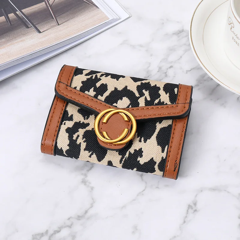 LAYRUSSI Retro Leopard Print Wallets For Women Luxury Designer Coin Clip Wallet Ladies Fashion Purses Card Holder Clutch Purse