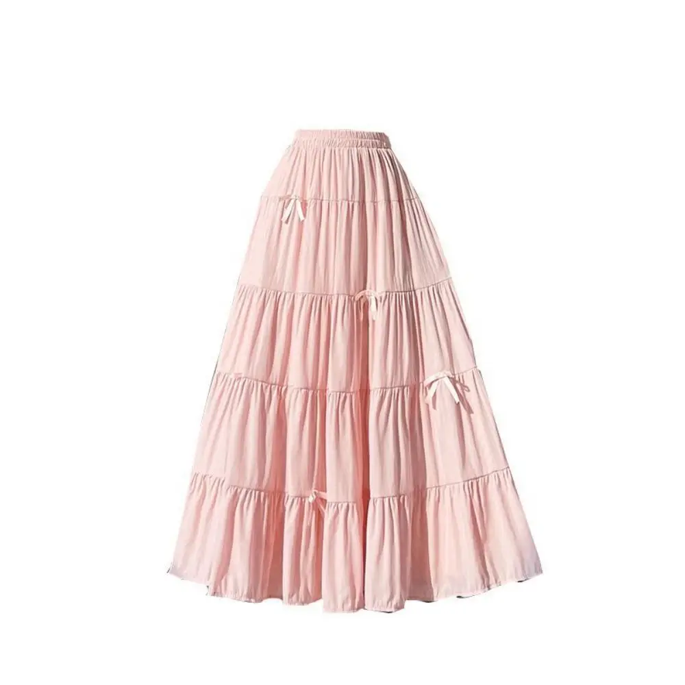 Bowknot Tiered Midi Rock Plissee Hohe Taille Lange Kuchen A-linie Röcke Korea Stil Einfarbig Sieben Punkt Langes Kleid Mädchen