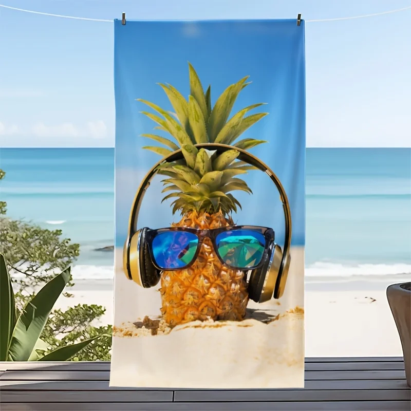 1pc Summer Coolness: Pineapple Music Festival Beach Towel - Fashionable Sun Themed Beach Towel, Summer